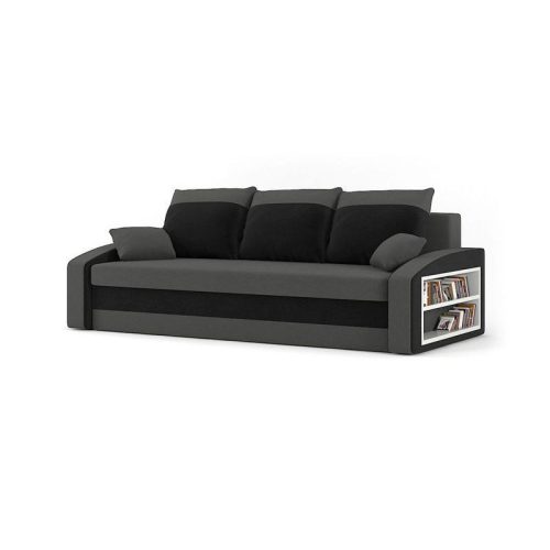 HEWLET kanapéágy polccal, PRO szövet, bonell rugóval, jobb oldali polc, szürke / fekete
