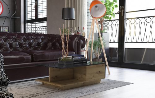 Denver dohányzóasztal, tölgy- fényes fekete