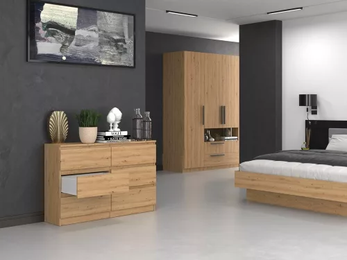 M6 120 fiókos szekrény, tölgy