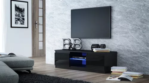 RTV120 TV állvány, LED világítással, fényes fekete 