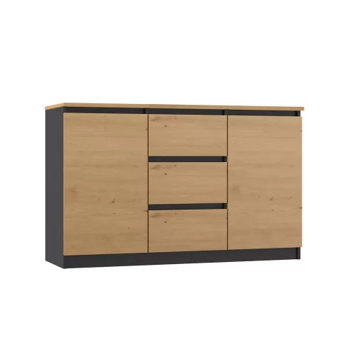 MIX 2D3S/BA komód, 120x75x40 cm, antracit-tölgy (tölgy komódtetővel)