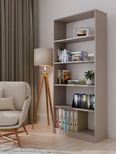 R80 polcos szekrény, könyvtartó, 80x182x30 cm, agyag színű