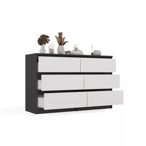 M6 120 fiókos szekrény, 120x75x30 cm, antracit-fehér