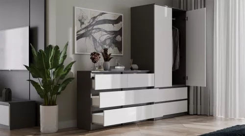 M6 120 fiókos szekrény, 120x75x30 cm, antracit-fehér