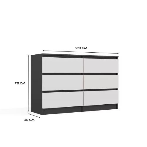 M6 120 fiókos szekrény, 120x75x30 cm, antracit-fehér