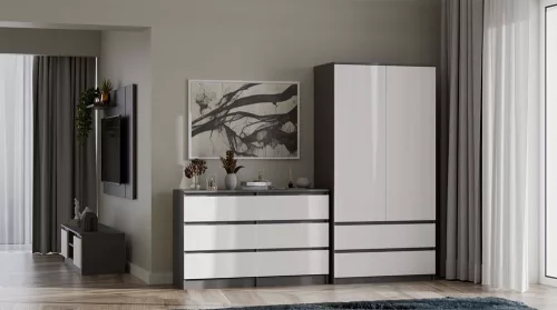 M6 120 fiókos szekrény, 120x75x30 cm, antracit-fehér