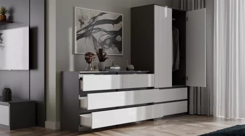 M6 140 fiókos szekrény, 138x75x40 cm, antracit-fehér