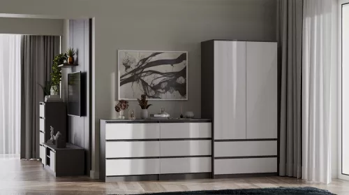 M6 140 fiókos szekrény, 138x75x40 cm, antracit-fehér