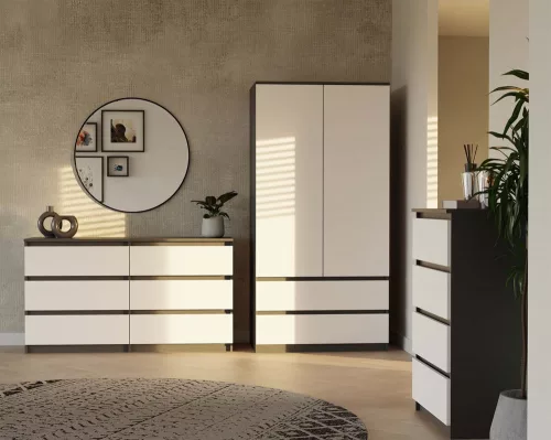 M6 140 fiókos szekrény, 138x75x40 cm, antracit-fehér