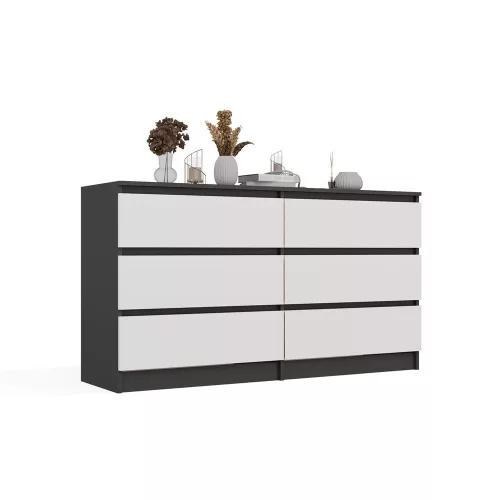 M6 140 fiókos szekrény, 138x75x40 cm, antracit-fehér