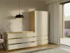 M6 140 fiókos szekrény, 138x75x40 cm, tölgy-kasmír