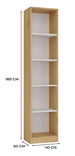 R40 polcos szekrény, 40x182x30 cm, tölgy-fehér