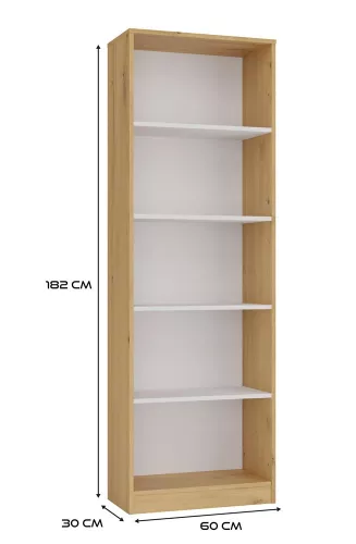 R60 polcos szekrény, 60x182x30 cm, tölgy-fehér