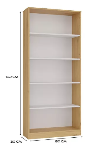 R80 polcos szekrény, 80x182x30 cm, tölgy-fehér