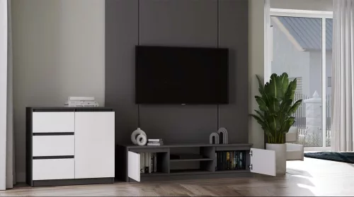 RTV140 TV szekrény, 140x36x40 cm, antracit-fehér