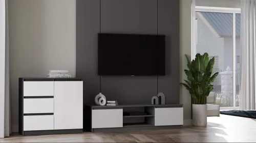 RTV140 TV szekrény, 140x36x40 cm, antracit-fehér