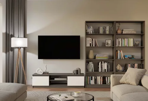 RTV140 TV szekrény, 140x36x40 cm, antracit-fehér
